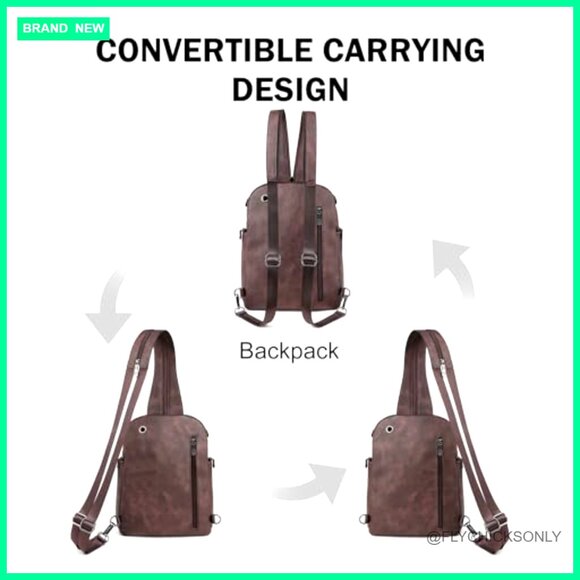 Large Convertible Sling Bag, Anti-Theft Backpack, Faux Leather Daypack main image 6